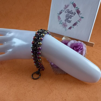 Hematite Double Row Chainmaille Bracelet - Black Rainbow Hematite Double Row Chainmaille Bracelet - Black Rainbow