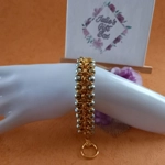 Hematite Double Row Chainmaille Bracelet - Gold Silver Green Hematite Double Row Chainmaille Bracelet - Gold Silver Green