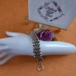 Hematite Double Row Chainmaille Bracelet - Rhodium Silver Pink Hematite Double Row Chainmaille Bracelet - Rhodium Silver Pink