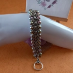 Hematite Double Row Chainmaille Bracelet - Rhodium Silver Pink Hematite Double Row Chainmaille Bracelet - Rhodium Silver Pink