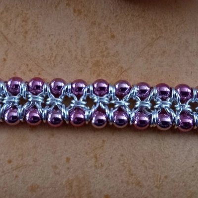 Hematite Double Row Chainmaille Bracelet - Rhodium Silver Pink