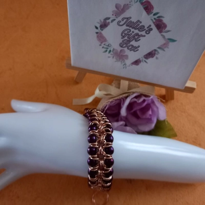 Hematite Double Row Chainmaille Bracelet - Rose Purple