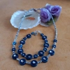 Hematite Doughnut Necklace and Bracelet Set - Blue Silver