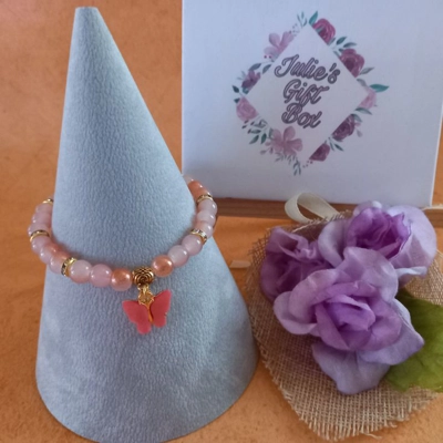 Jade Glitter Butterfly Charm Bracelet - Peach