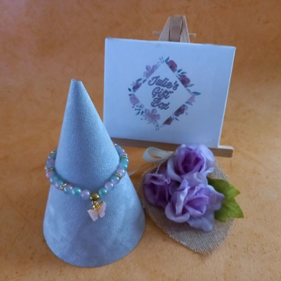 Jade Glitter Butterfly Charm Bracelet - Pink Green