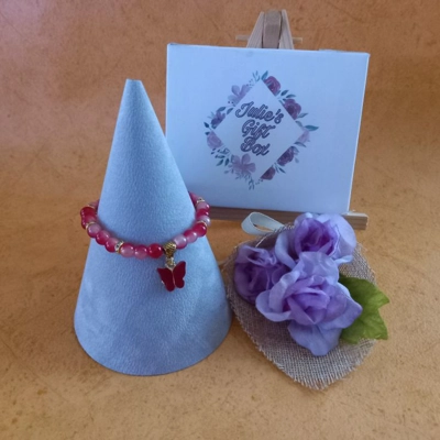 Jade Glitter Butterfly Charm Bracelet - Red