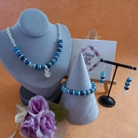Laura Agate Necklace, Bracelet and Earrings Set - Dark Blue