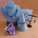 Laura Agate Necklace, Bracelet and Earrings Set - Dark Blue Laura Agate Necklace, Bracelet and Earrings Set - Dark Blue