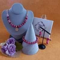 Laura Agate Necklace, Bracelet and Earrings Set - Fuschia