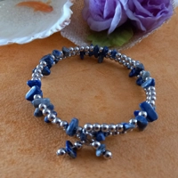 Memory Wire Natural Chip Bangle - Lapis Lazuli