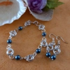 Mobius Bracelet and Earrings Set with Pearls - Dark Cyan