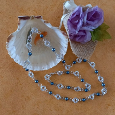 Mobius Necklace and Bracelet Set with Pearls - Dark Cyan Mobius Necklace and Bracelet Set with Pearls - Dark Cyan