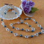 Mobius Necklace and Bracelet Set with Pearls - Dark Cyan Mobius Necklace and Bracelet Set with Pearls - Dark Cyan