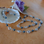 Mobius Necklace and Bracelet Set with Pearls - Dark Cyan Mobius Necklace and Bracelet Set with Pearls - Dark Cyan