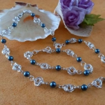 Mobius Necklace and Bracelet Set with Pearls - Dark Cyan Mobius Necklace and Bracelet Set with Pearls - Dark Cyan