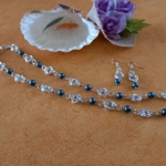 Mobius Necklace and Earrings Set with Pearls - Dark Cyan Mobius Necklace and Earrings Set with Pearls - Dark Cyan