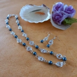 Mobius Necklace and Earrings Set with Pearls - Dark Cyan Mobius Necklace and Earrings Set with Pearls - Dark Cyan