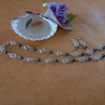 Mobius Necklace and Earrings Set with Pearls - Dark Cyan Mobius Necklace and Earrings Set with Pearls - Dark Cyan