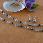 Mobius Necklace and Earrings Set with Pearls - Dark Cyan Mobius Necklace and Earrings Set with Pearls - Dark Cyan