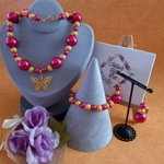 Pearl & Stardust Sparkle Necklace, Bracelet and Earrings Set - Magenta and Gold Pearl & Stardust Sparkle Necklace, Bracelet and Earrings Set - Magenta and Gold