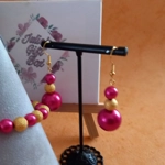 Pearl & Stardust Sparkle Necklace, Bracelet and Earrings Set - Magenta and Gold Pearl & Stardust Sparkle Necklace, Bracelet and Earrings Set - Magenta and Gold