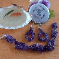 Precious Gemstone Bracelet and Earrings Set - Genuine Amethyst