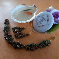 Precious Gemstone Bracelet and Earrings Set - Genuine Unakite