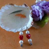 Red Heart and Pearl Earrings