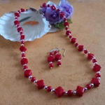 Red Diamond Necklace and Earring Set - Red and Silver Red Diamond Necklace and Earring Set - Red and Silver