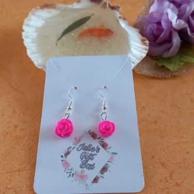 Rose Earrings - Deep Pink Rose Earrings - Deep Pink