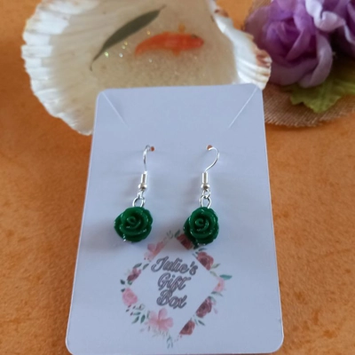 Rose Earrings - Emerald Green Rose Earrings - Emerald Green