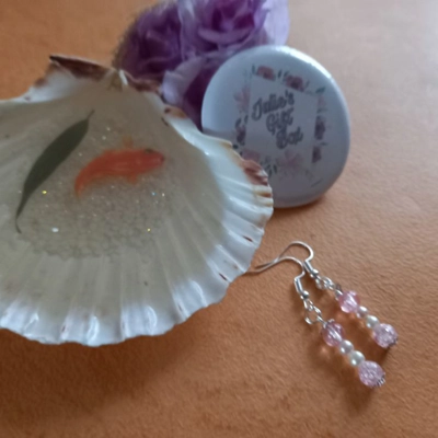 Rose Pink Earrings - Pink and Ivory Rose Pink Earrings - Pink and Ivory