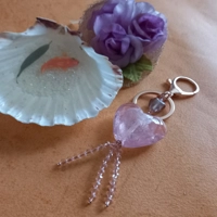 Silver Foil Heart Keyring - Crystal Pink