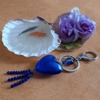 Silver Foil Heart Keyring - Dark Royal Blue Silver Foil Heart Keyring - Dark Royal Blue