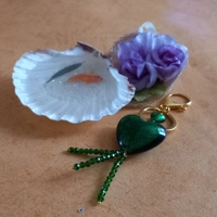 Silver Foil Heart Keyring - Emerald Green