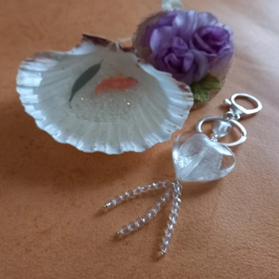 Silver Foil Heart Keyring - Pearl White Silver Foil Heart Keyring - Pearl White