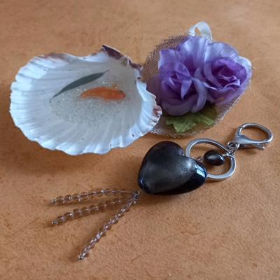 Silver Foil Heart Keyring - Shadow Grey Silver Foil Heart Keyring - Shadow Grey