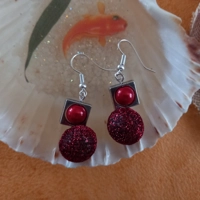Sparkle Orb Charm Miracle Bead Earrings - Dark Red