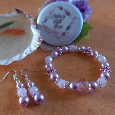 Sparkle Spacer Bracelet and Earrings Set - Pink Sparkle Spacer Bracelet and Earrings Set - Pink