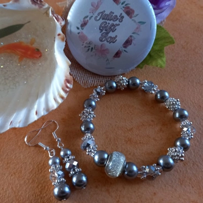 Sparkle Spacer Bracelet and Earrings Set - Silver Sparkle Spacer Bracelet and Earrings Set - Silver