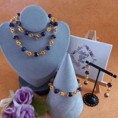 Stephanie Necklace, Bracelet and Earrings Set - Amethyst