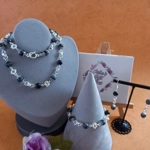 Stephanie Necklace, Bracelet and Earrings Set - Snowflake Obsidian Stephanie Necklace, Bracelet and Earrings Set - Snowflake Obsidian