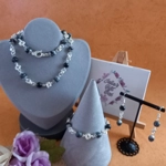 Stephanie Necklace, Bracelet and Earrings Set - Snowflake Obsidian Stephanie Necklace, Bracelet and Earrings Set - Snowflake Obsidian