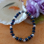 Stretch Bracelet - Blue And Rainbow Plated Rondelle Stretch Bracelet - Blue And Rainbow Plated Rondelle
