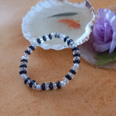 Stretch Bracelet - Charcoal and Clear Crystal AB Rondelle Stretch Bracelet - Charcoal and Clear Crystal AB Rondelle