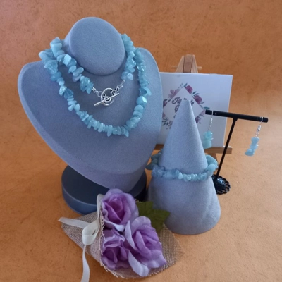 Talia Gemstone Chips Necklace, Bracelet and Earrings Set - Aquamarine