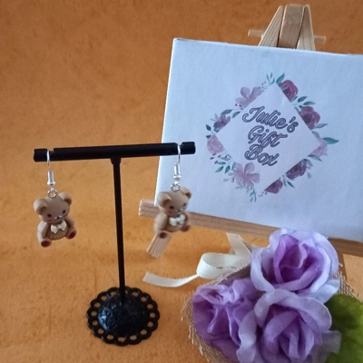 Teddy Bear Earrings - Brown