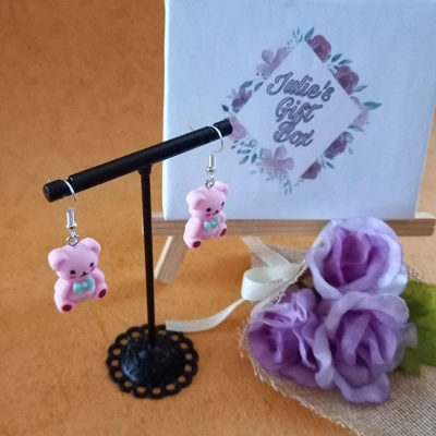Teddy Bear Earrings - Pink