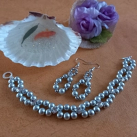 Thea Rhinestone Bracelet and Earrings Set - Pearl Grey