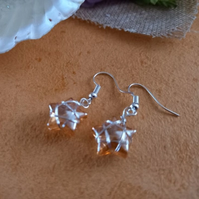 Wire Wrapped Star Earrings - Silver-Amber AB Wire Wrapped Star Earrings - Silver-Amber AB
